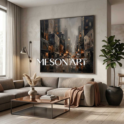Abstract City Plaster Art With Textured Relief For Modern Living Room And Executive Office Decor
