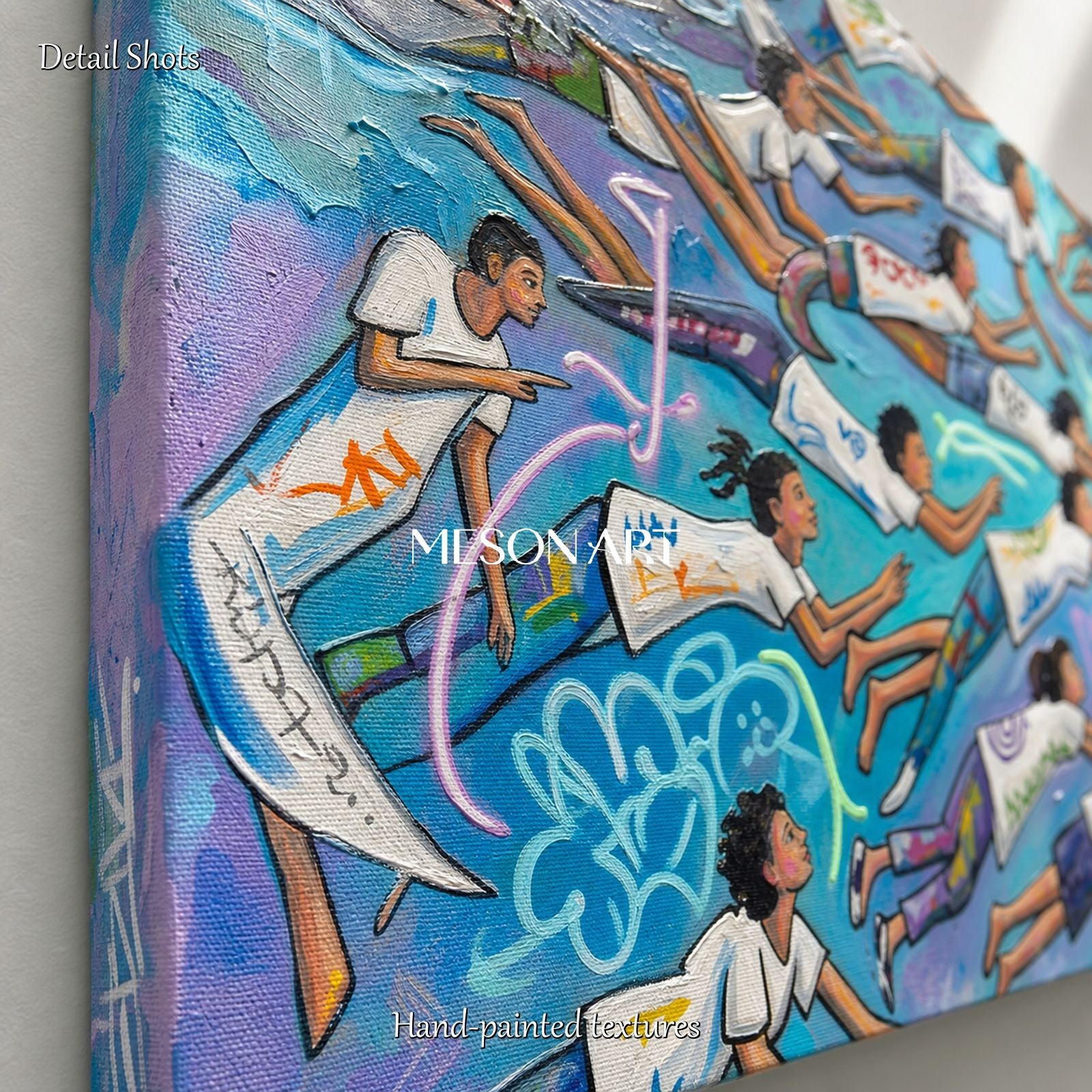 Blue And White Graffiti Art Panoramic Wall Decor Original Artist Hand Painted By Mesonart
