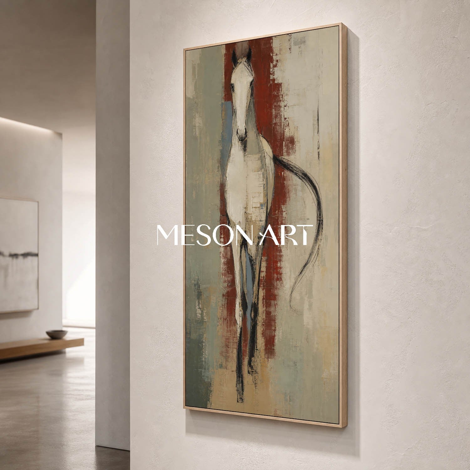 Minimalist Horse Painting In Earthy Tones For Living Room And Entryway Decor