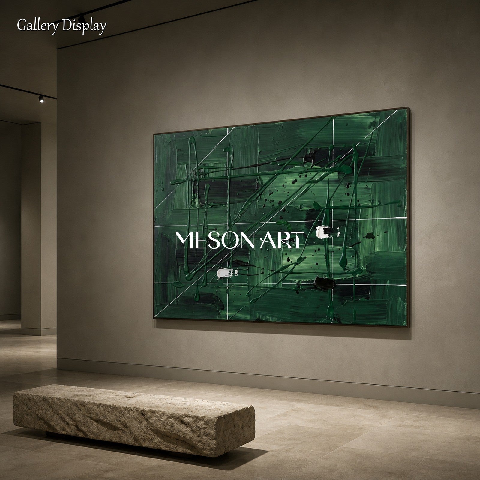 Green And Black Pollock Inspired Painting Rectangular Wall Art Contemporary Drip Art By Mesonart