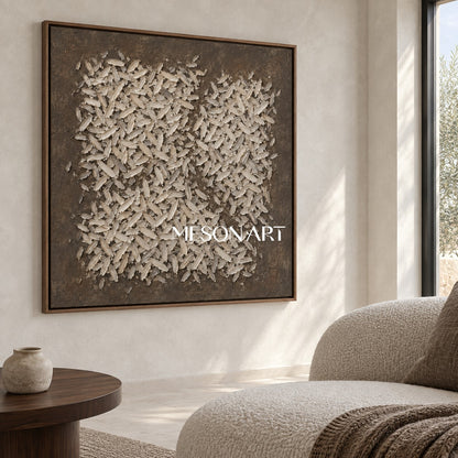Beige And Brown Textured Abstract Art Square Wall Decor For Living Room By Mesonart
