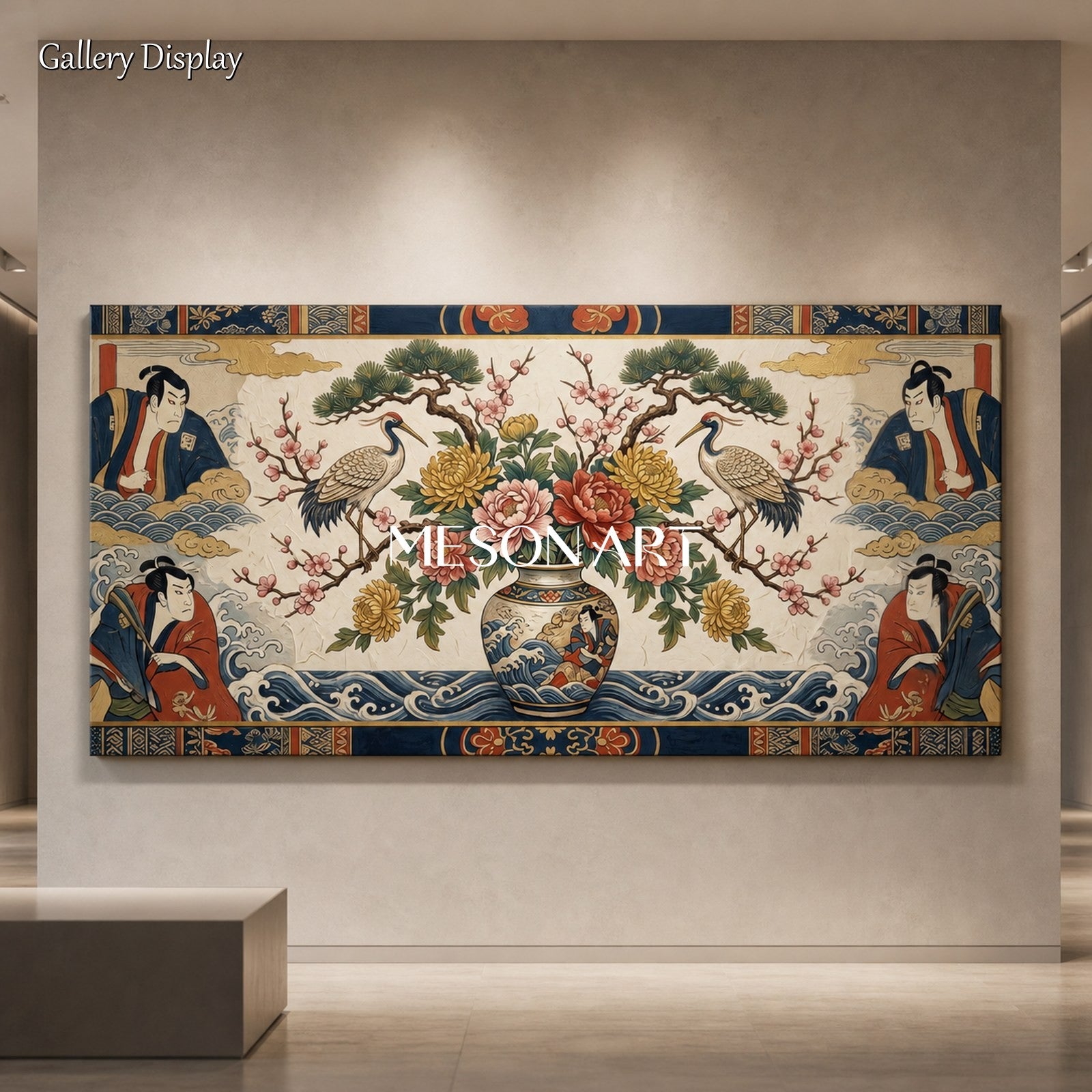 Japanese Ukiyo-E Canvas Art With Cranes And Flowers For Living Room Decor