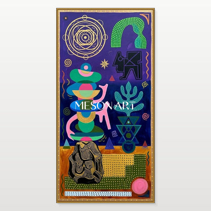 Surrealist Geometric Art Print With Gold Accents For Living Room Entryway Decor