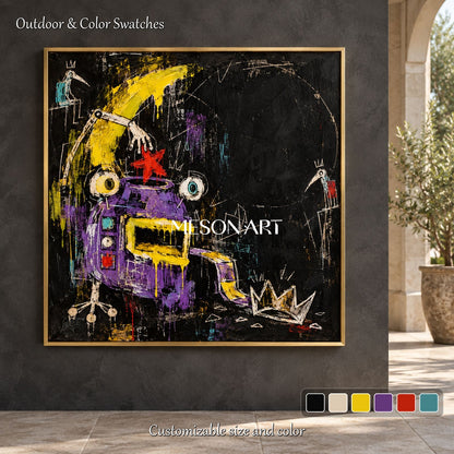 Black And Yellow Abstract Graffiti Pop Art Square Painting Original Artist Hand Painted Wall Decor For Living Room By Mesonart