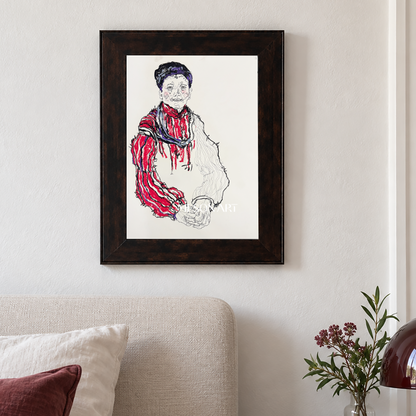Red And Black Abstract Portrait Painting Modern Art Rectangular Wall Decor For Living Room By Mesonart