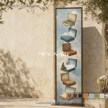 Surrealist Travel Art Painting With Floating Suitcases For Entryway Decor