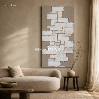 Minimalist Geometric Abstract Painting With Textured Relief For Modern Living Room Decor
