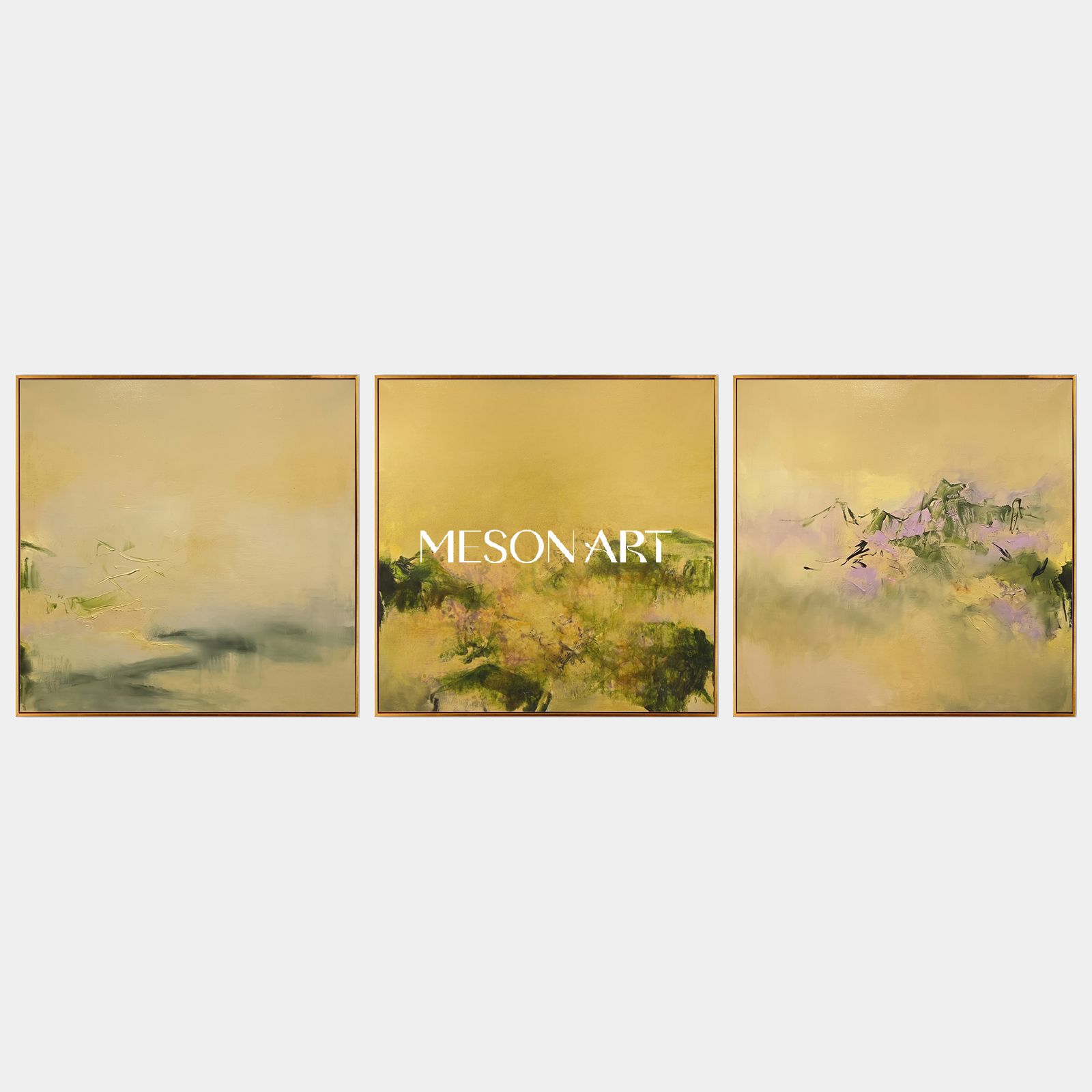 Gold And Green Abstract Contemporary Painting Modern Landscape Square Wall Art Original Artist By Mesonart