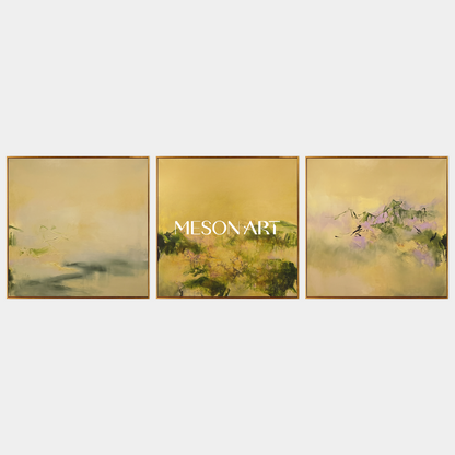 Gold And Green Abstract Contemporary Painting Modern Landscape Square Wall Art Original Artist By Mesonart
