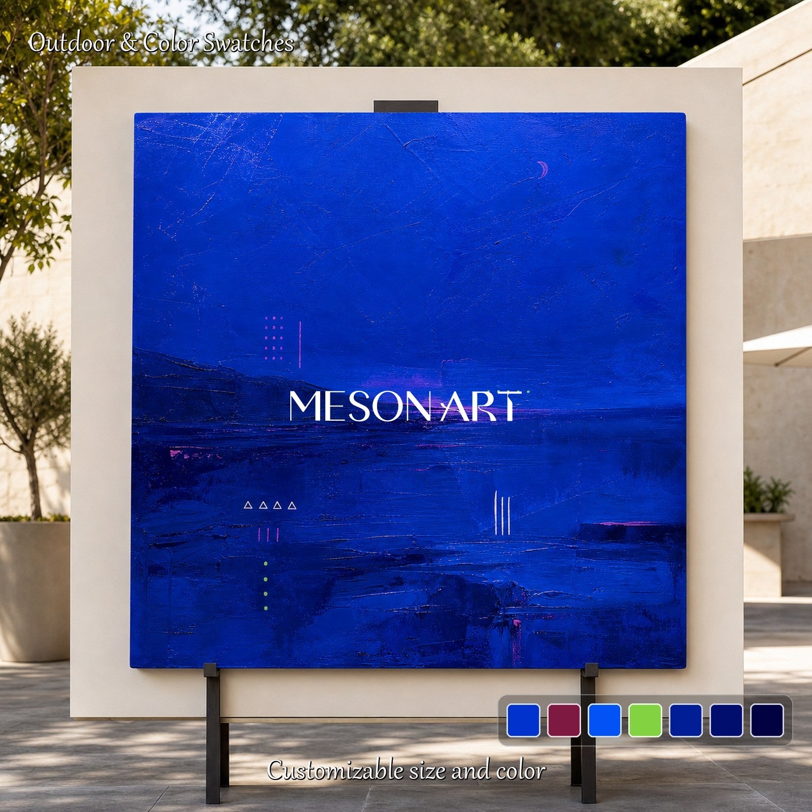 Deep Blue Abstract Painting Minimalist Wall Art For Living Room And Office Decor
