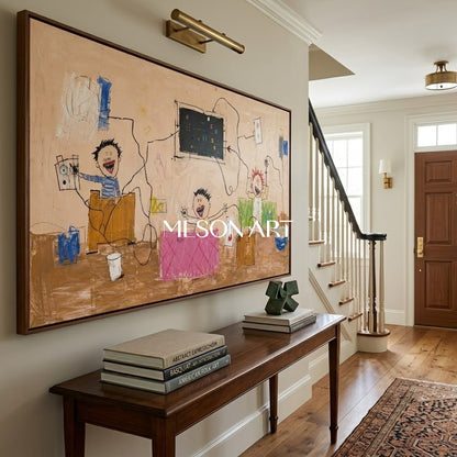 Vibrant Pop Art Painting With Cartoon Characters For Modern Living Room Decor