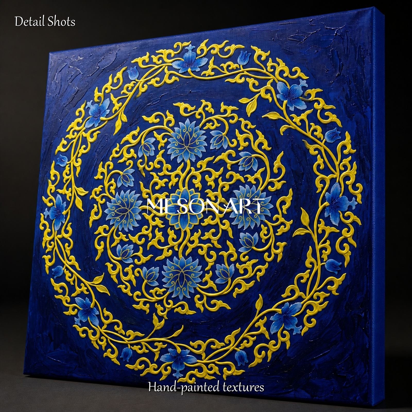 Blue And Gold Islamic Geometric Art Original Painting Square Wall Decor By Mesonart