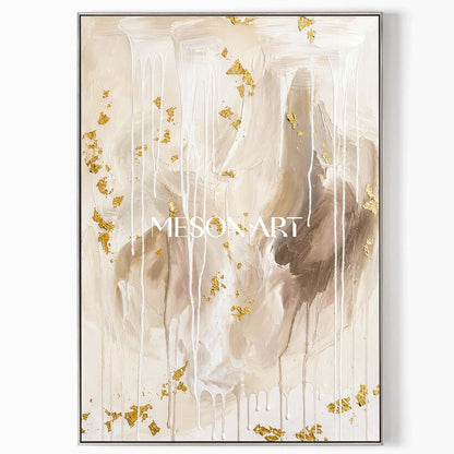 Minimalist Abstract Art With Gold Leaf And Fluid Texture For Modern Home Decor