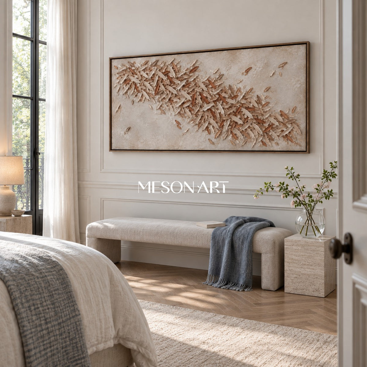 Beige And Brown Abstract Wabi Sabi Panoramic Wall Art Original Artist Modern Textured Painting By Mesonart