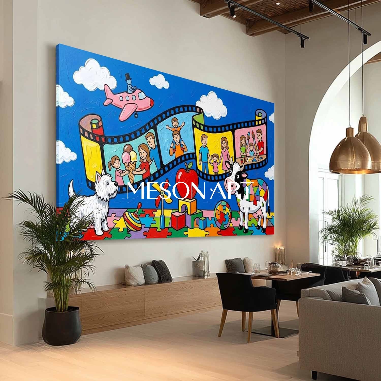 Whimsical Pop Art Canvas With Animals And Film Strip For Kids Bedroom Decor
