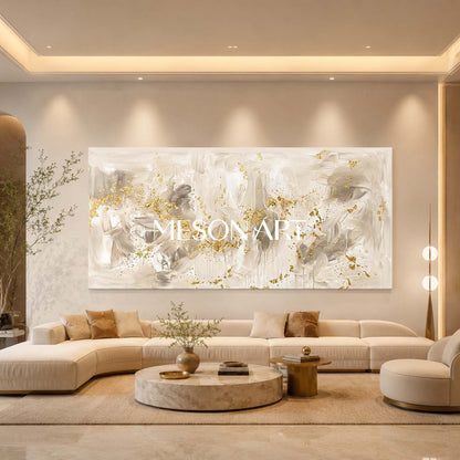 Luxury Gold Leaf Abstract Painting On Linen Canvas For Modern Living Room And Entryway Decor