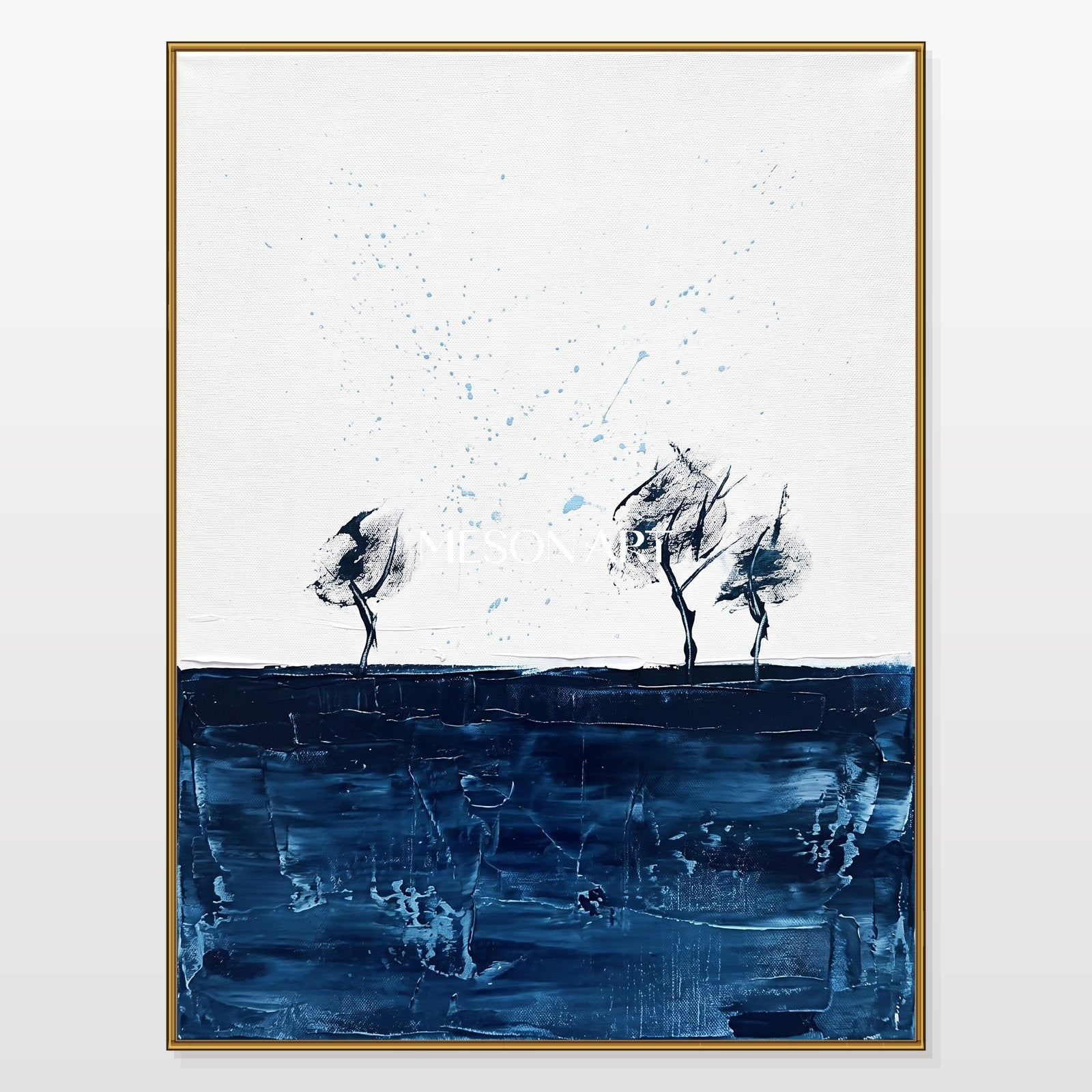 Blue And White Abstract Painting Rectangular Wall Art Contemporary Expressionist Landscape Original Artist By Mesonart