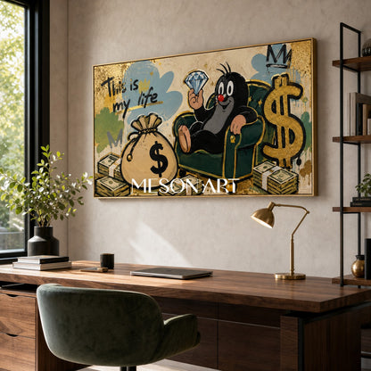 Luxury Pop Art Painting With Gold Leaf And Graffiti For Modern Living Room Decor
