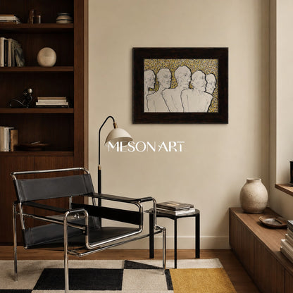White And Gold Painting Original Contemporary Art Rectangular Wall Decor For Living Room By Mesonart