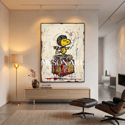 Snoopy Graffiti Art Print Abstract Pop Culture Painting For Living Room Decor