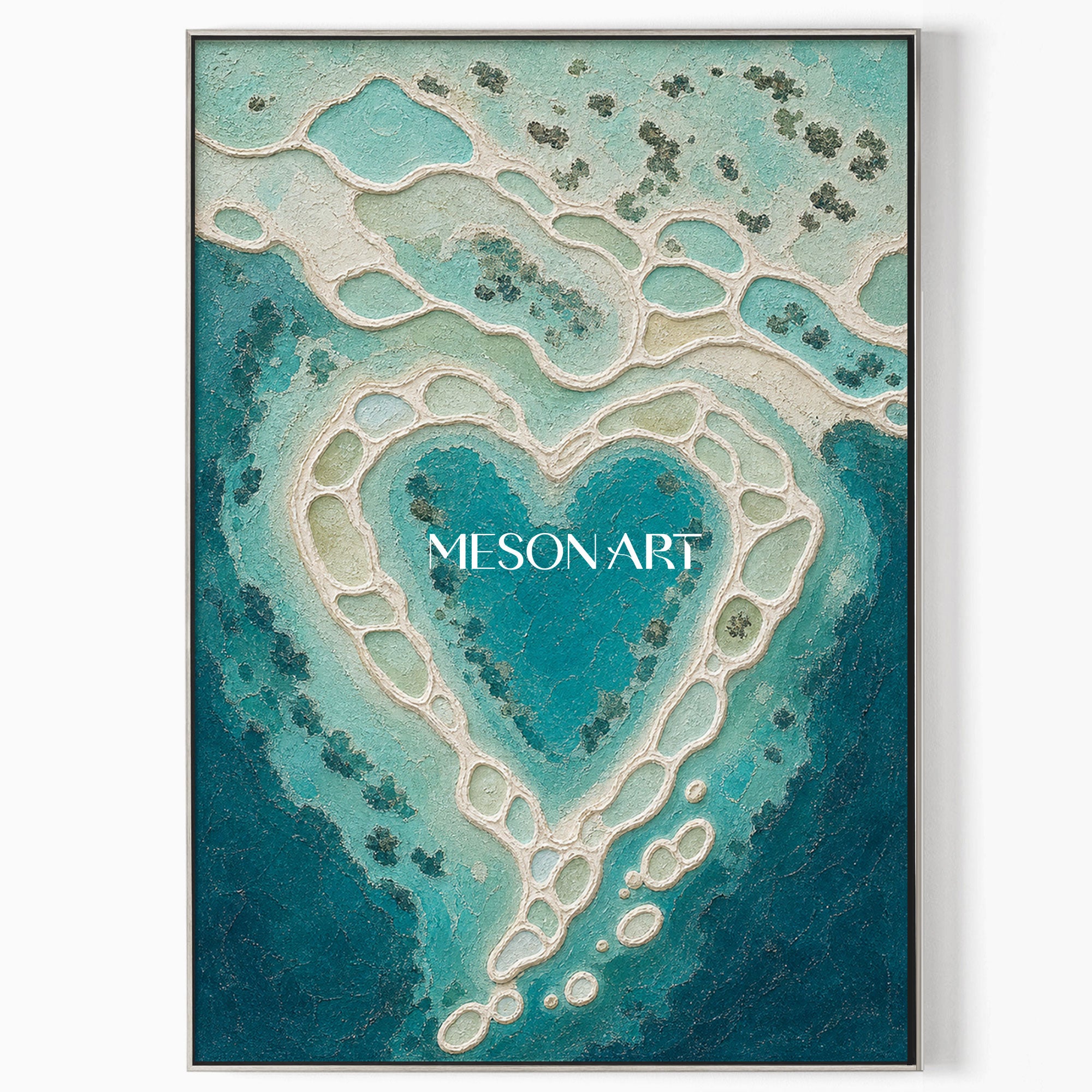 Turquoise Lagoon Abstract Art For Calming Bathroom Decor With Textured Relief