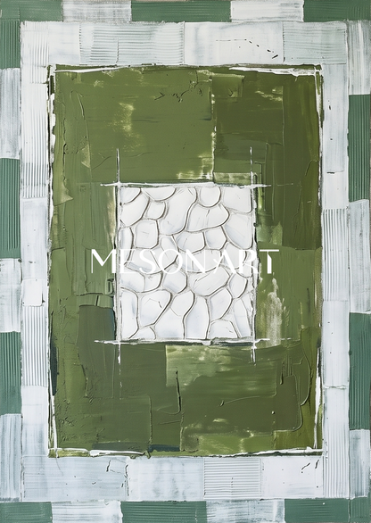 Green And White Minimalist Abstract Art Diptych For Modern Home Decor