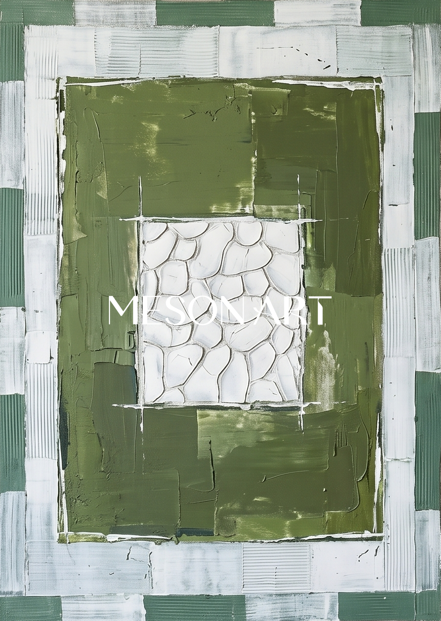 Green And White Minimalist Abstract Art Diptych For Modern Home Decor