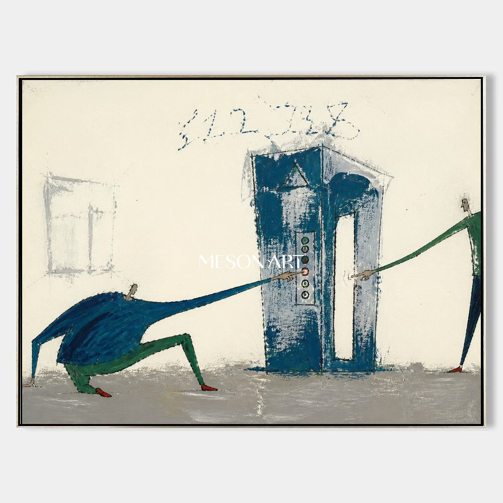 Blue And Green Graffiti Figurative Surreal Rectangular Wall Art Original Artist Hand Painted By Mesonart
