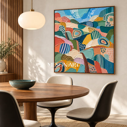 Blue And Green Abstract Landscape Painting Original Artist Hand Painted Square Wall Art For Living Room By Mesonart