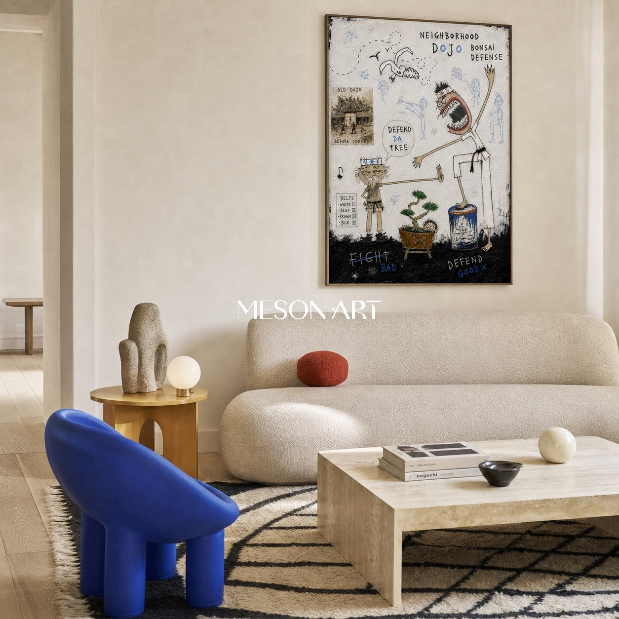 White And Black Graffiti Figurative Art Rectangular Canvas Martial Arts Story By Mesonart