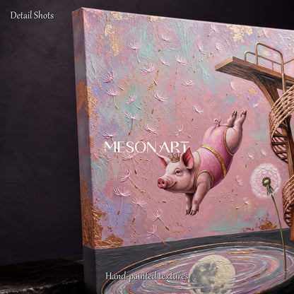Pink And Gold Surrealist Art Diver Painting Rectangular Wall Decor For Living Room By Mesonart