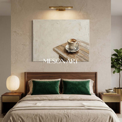 Minimalist Coffee Painting Beige Textured Wall Art For Kitchen And Dining Room Decor