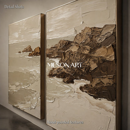 Beige And Brown Abstract Landscape Painting Rectangular Wall Art For Living Room Original Artist By Mesonart
