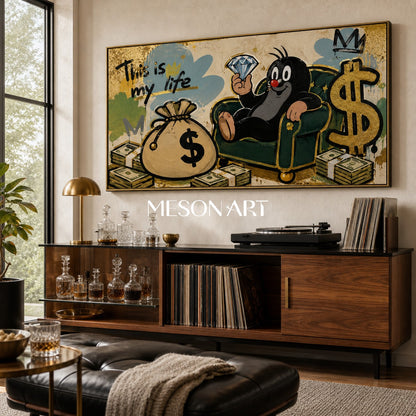 Luxury Pop Art Painting With Gold Leaf And Graffiti For Modern Living Room Decor