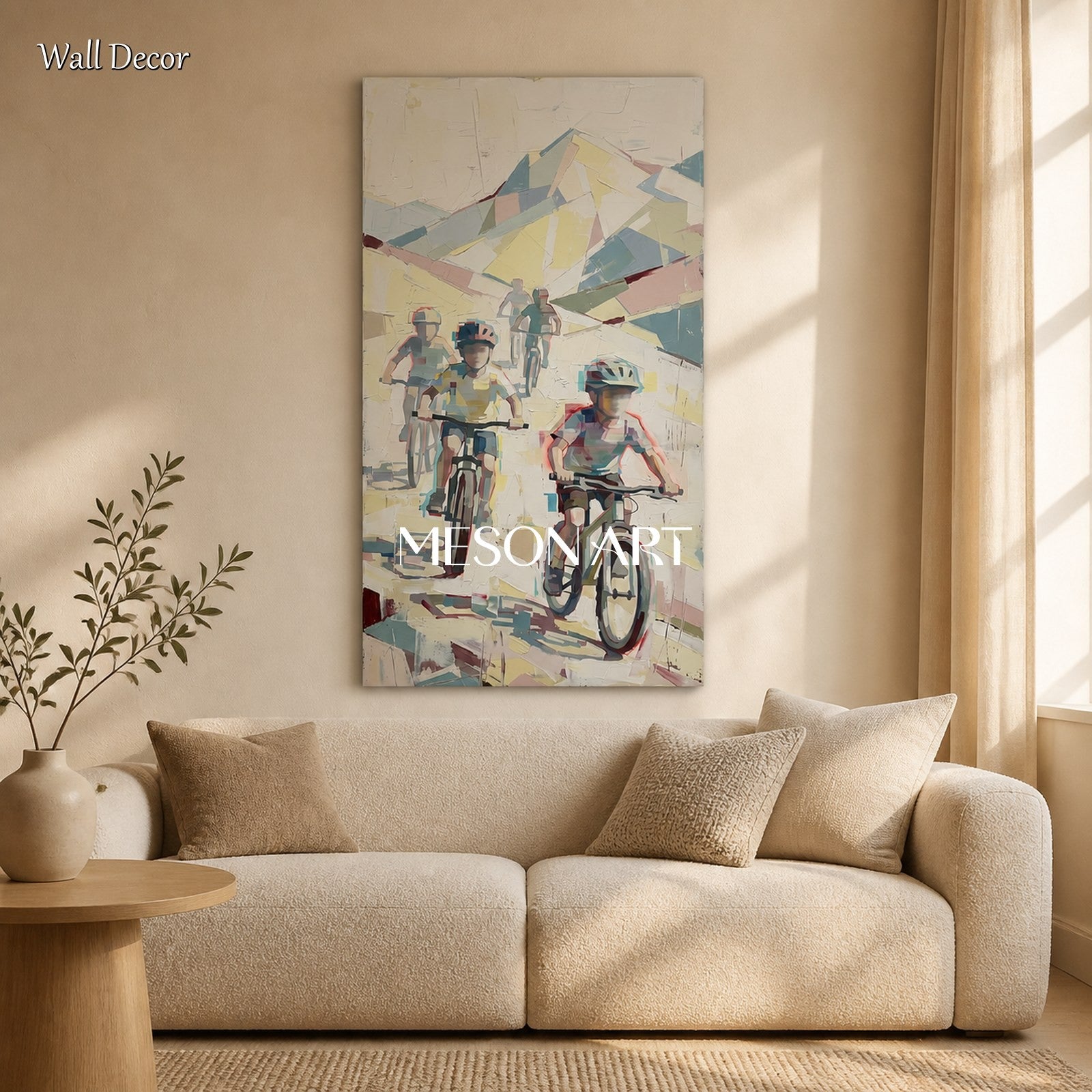 White And Yellow Figurative Motion Art Panoramic Oil Painting On Canvas For Living Room By Mesonart