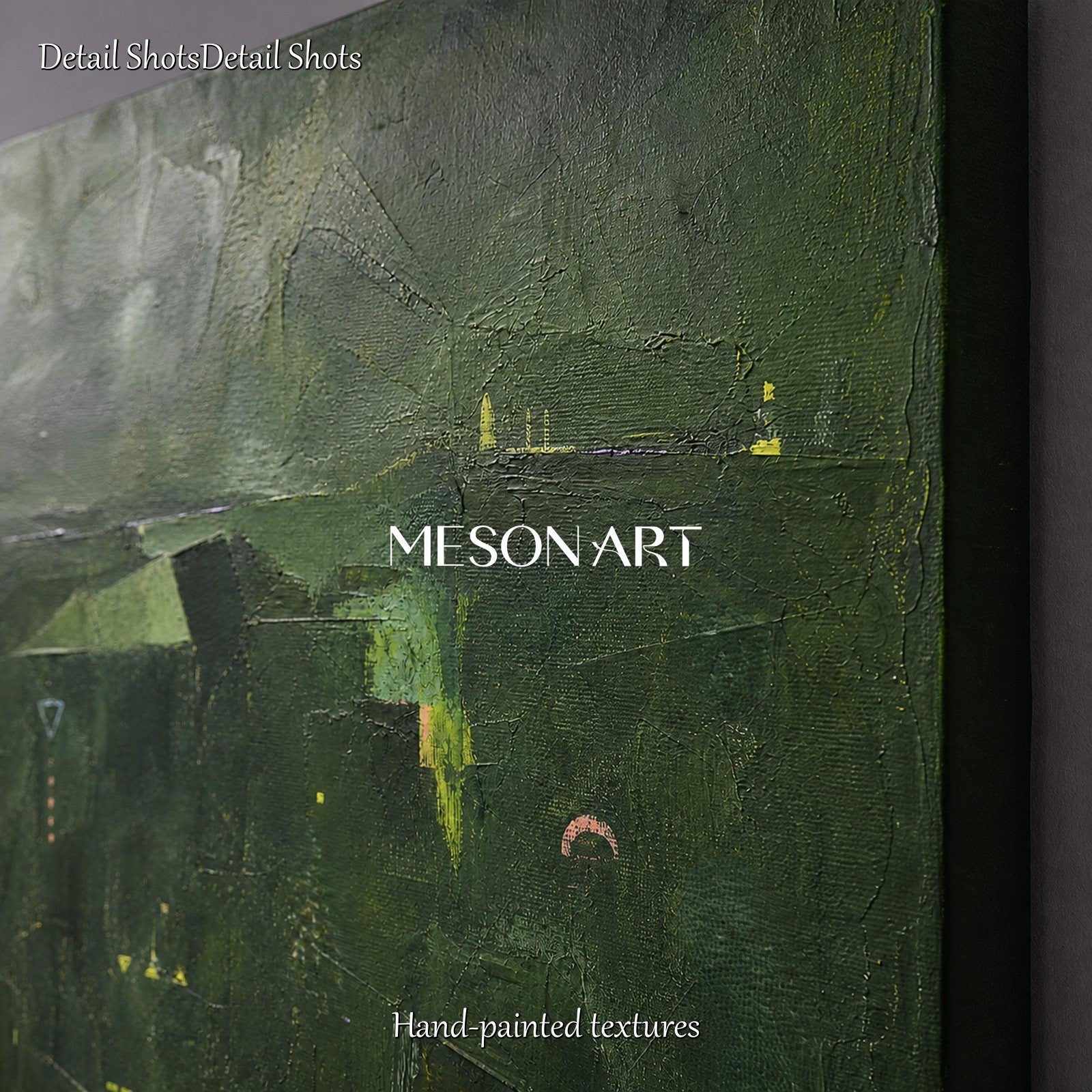 Emerald Silence Original Green Abstract Landscape Painting With Gold Frame For Modern Living Room And Home Office Decor