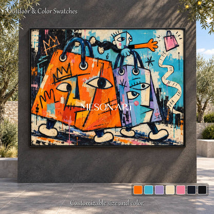 Orange And Blue Abstract Painting Street Art Contemporary Wall Large Canvas By Mesonart