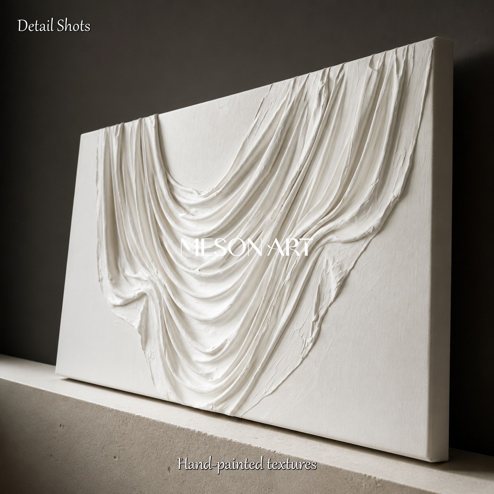 White Textured Wall Art Panoramic Sculptural Canvas Modern Organic 3D Original Artist By Mesonart