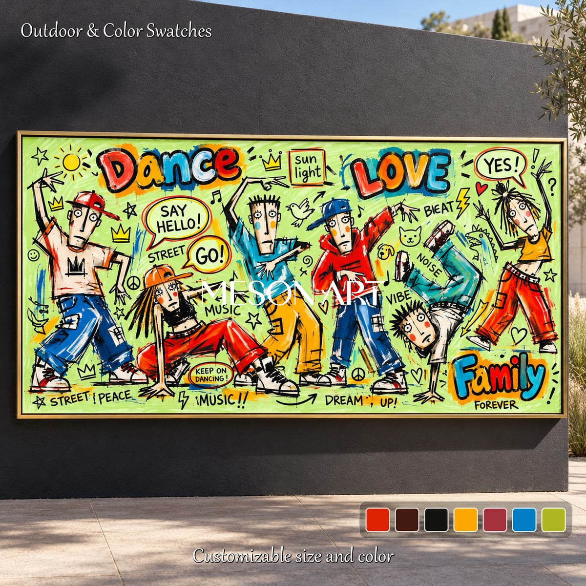 Green And Red Graffiti Street Art Panoramic Canvas Painting For Living Room By Mesonart