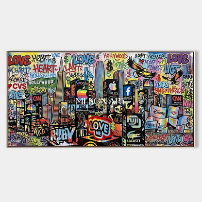 Black And Red Graffiti Paintings Banksy Style Panoramic Wall Art For Living Room By Mesonart