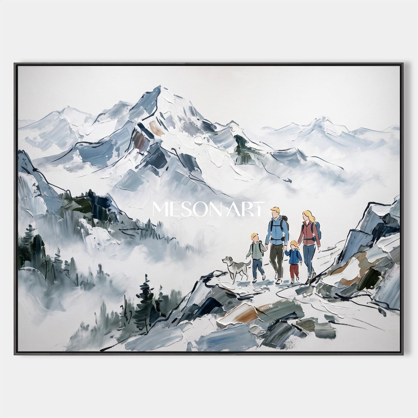 White And Blue Mountain Landscape Painting Rectangular Wall Art For Living Room Original Artist Hand Painted By Mesonart