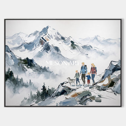 White And Blue Mountain Landscape Painting Rectangular Wall Art For Living Room Original Artist Hand Painted By Mesonart