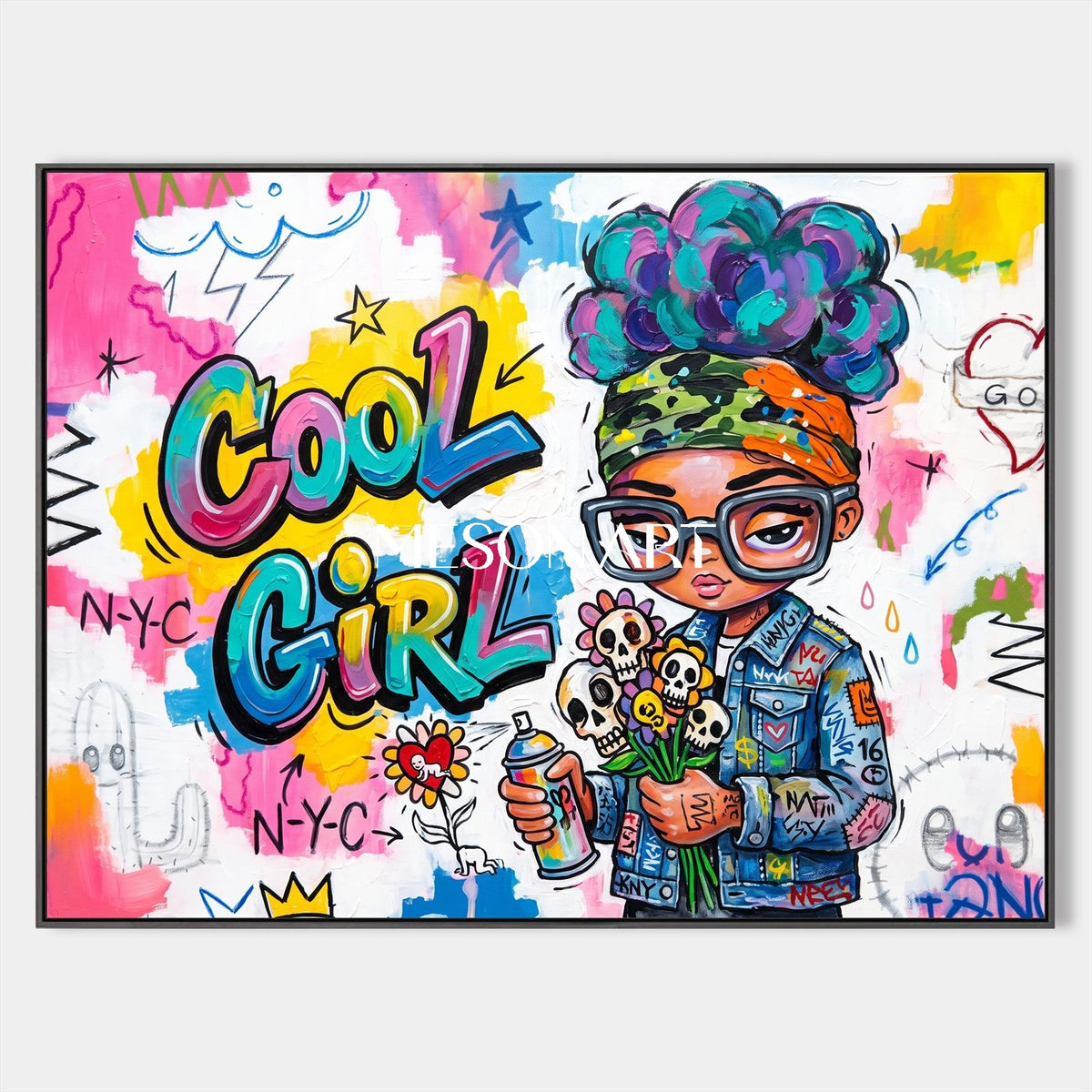 Pink And Blue Graffiti Painting Rectangular Wall Art Original Artist Hand Painted By Mesonart