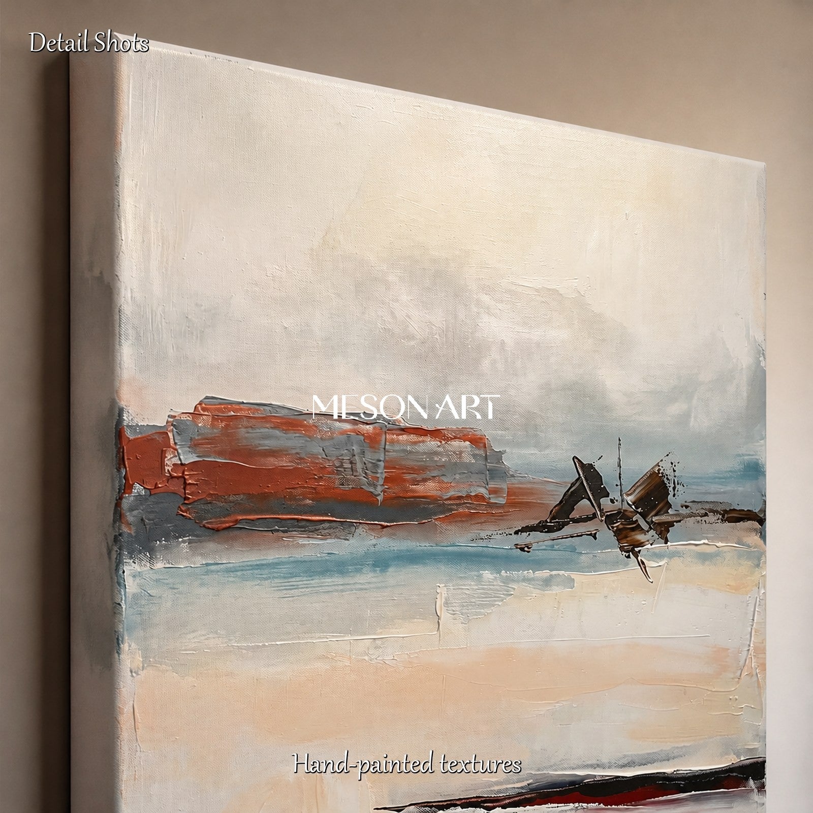 Beige And Black Abstract Landscape Painting Contemporary Expressionist Art Rectangular Wall Decor For Living Room By Mesonart