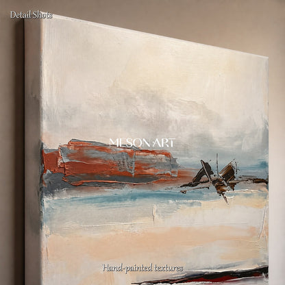 Beige And Black Abstract Landscape Painting Contemporary Expressionist Art Rectangular Wall Decor For Living Room By Mesonart