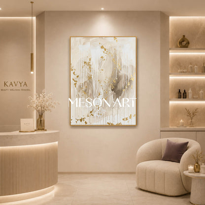 Luxury Gold Leaf Abstract Painting With Beige Tones For Modern Home Decor