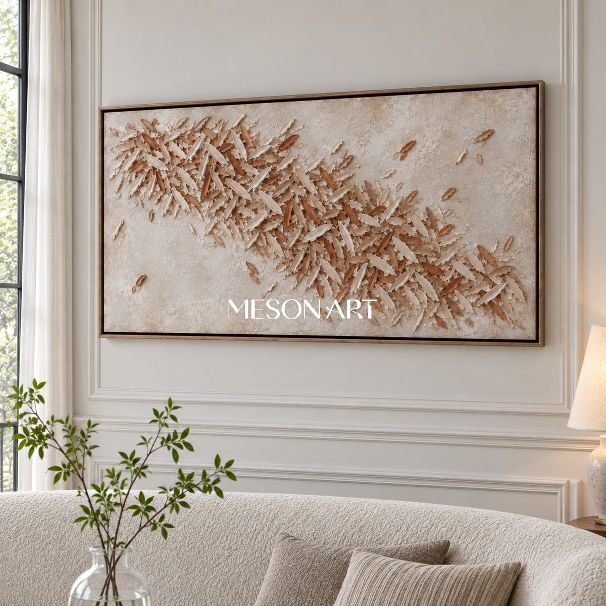 Beige And Brown Abstract Wabi Sabi Panoramic Wall Art Original Artist Modern Textured Painting By Mesonart