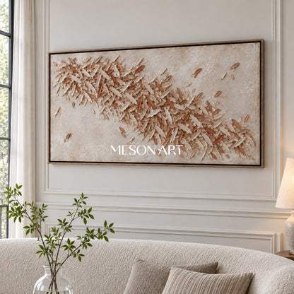 Beige And Brown Abstract Wabi Sabi Panoramic Wall Art Original Artist Modern Textured Painting By Mesonart