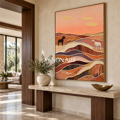 Terracotta And Brown Abstract Landscape Painting Rectangular Wall Art Original Artist By Mesonart