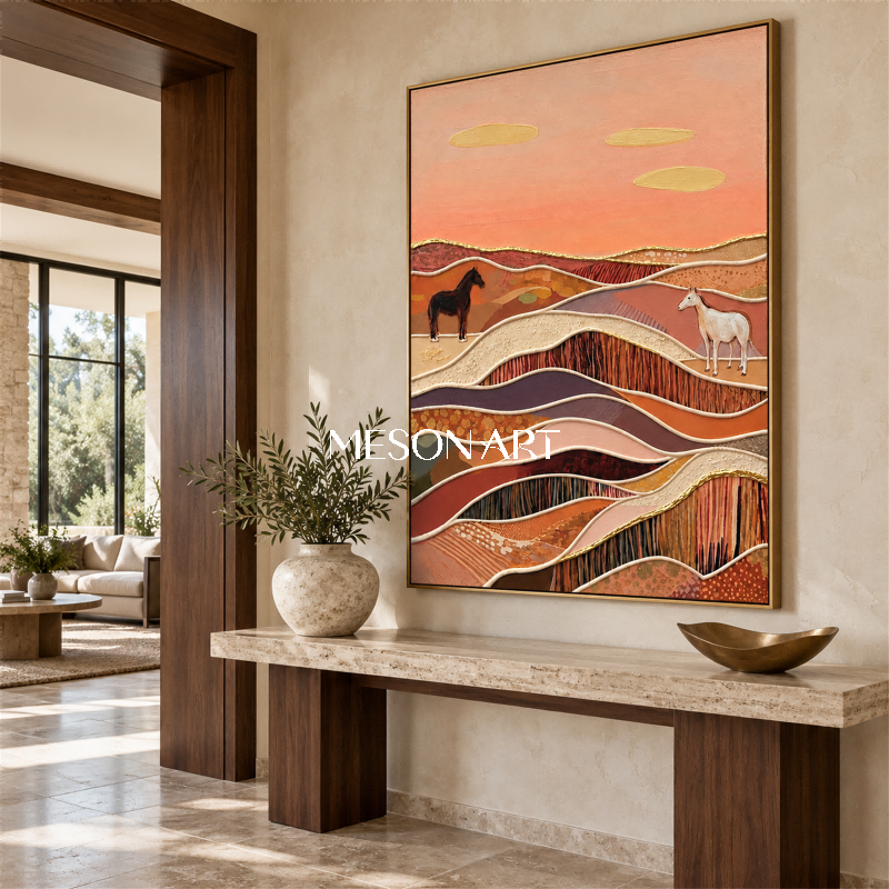 Terracotta And Brown Abstract Landscape Painting Rectangular Wall Art Original Artist By Mesonart